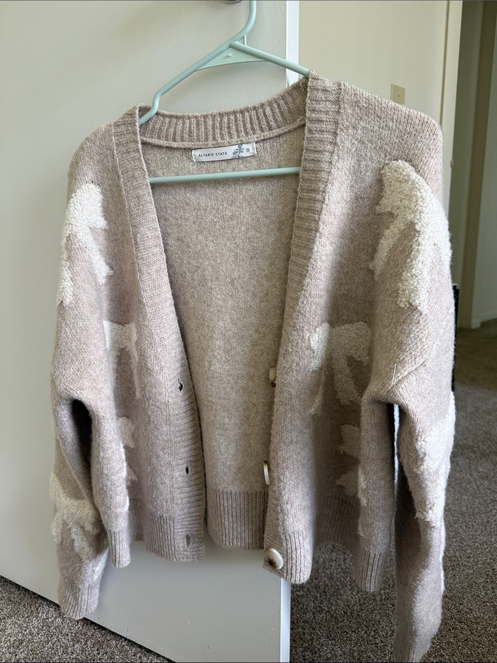 altar'd state Cream Beige Button-Front Women's Cardigan Sweater